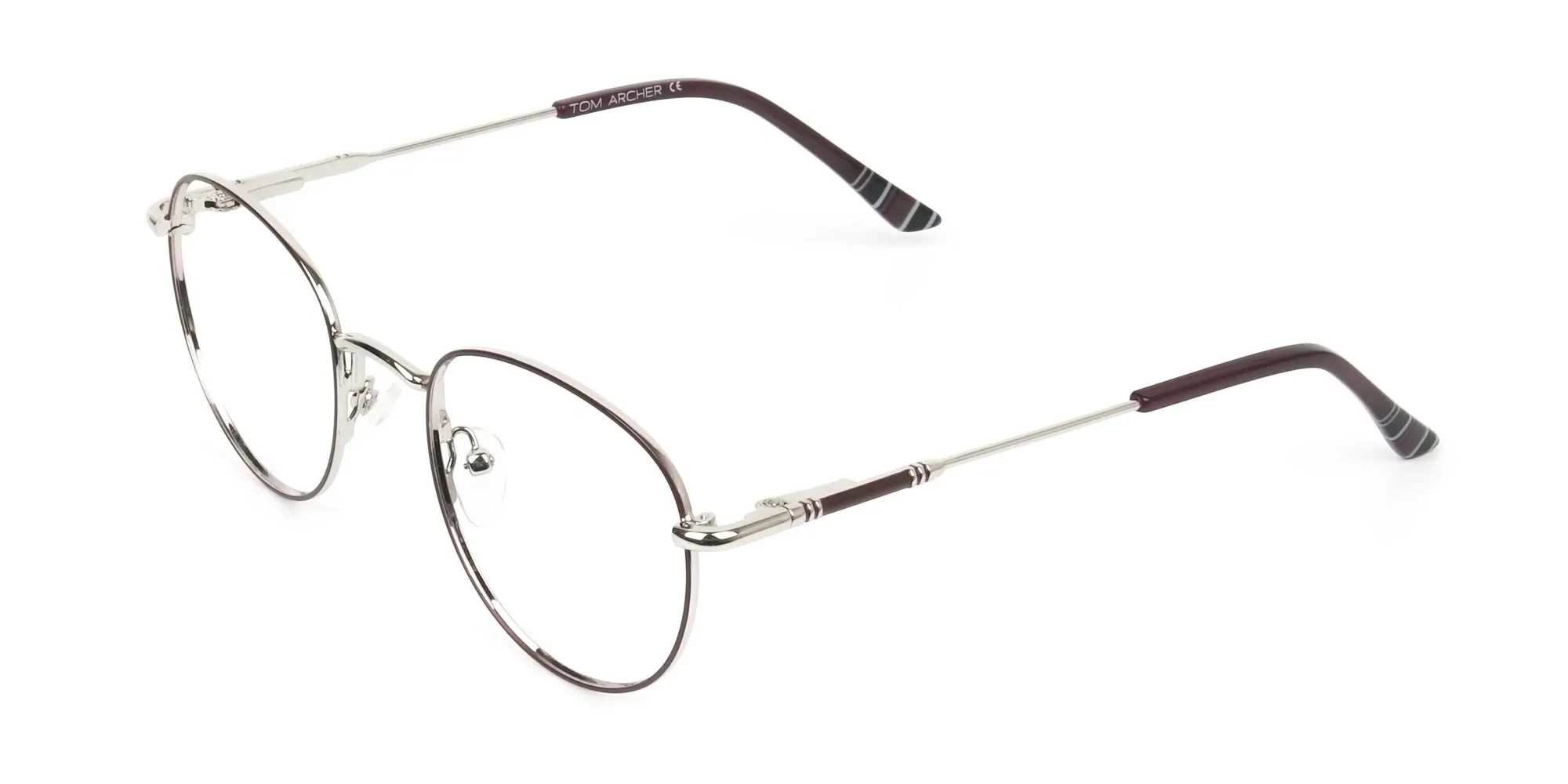 Lightweight Burgundy & Silver Round Spectacles - - 2