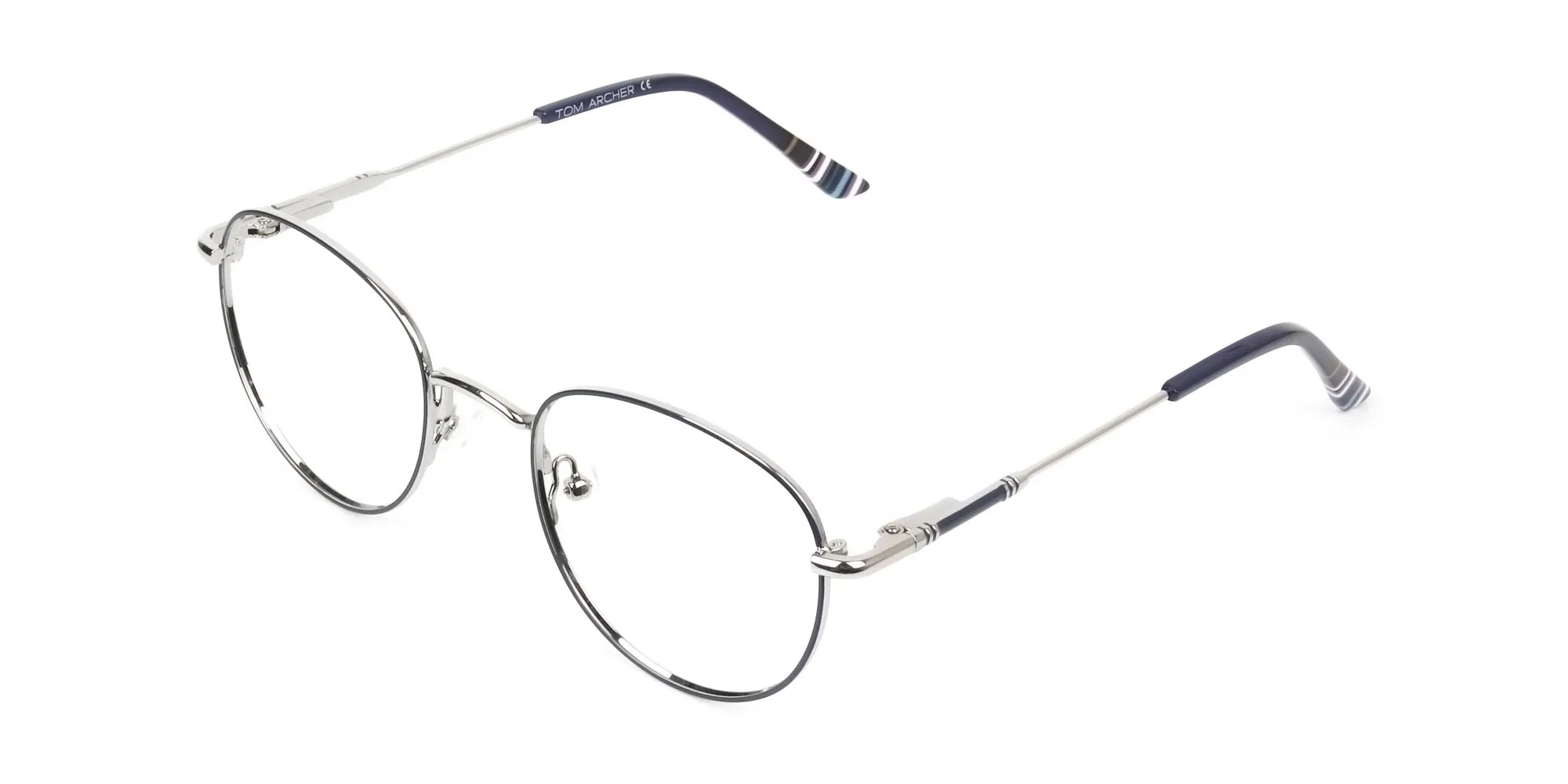 Lightweight Silver & Royal Blue Round Spectacles - 2