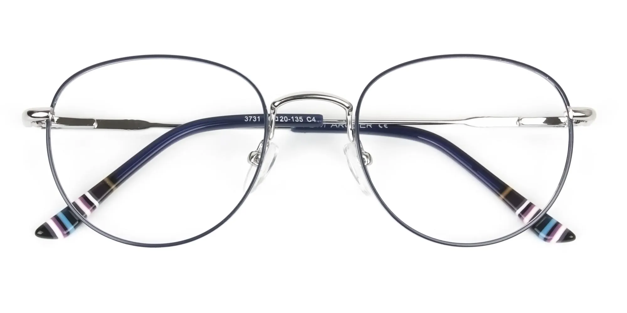 Lightweight Silver & Royal Blue Round Spectacles - 2