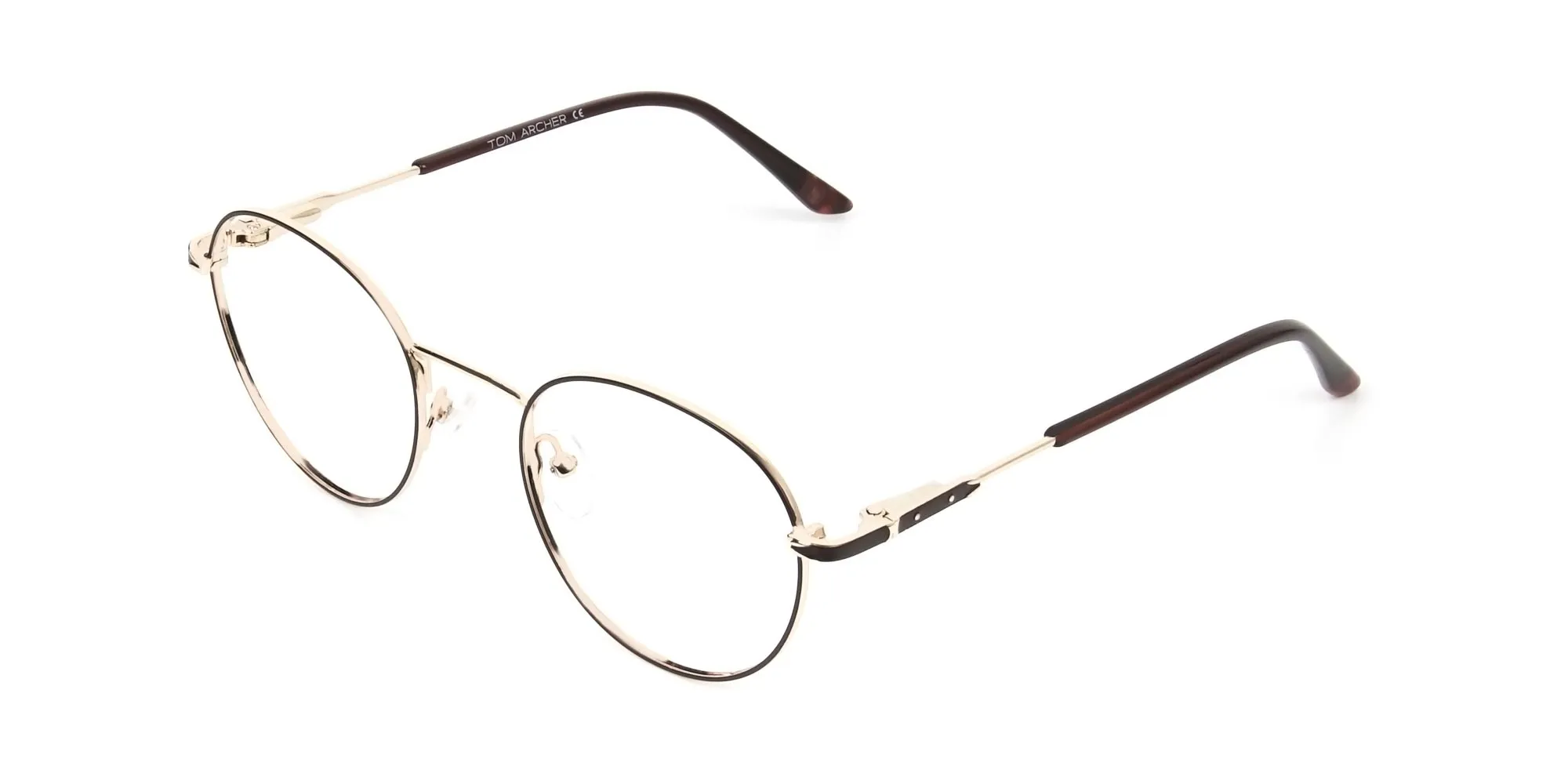 Dark Brown Gold Metal Frame Spectacles - 2