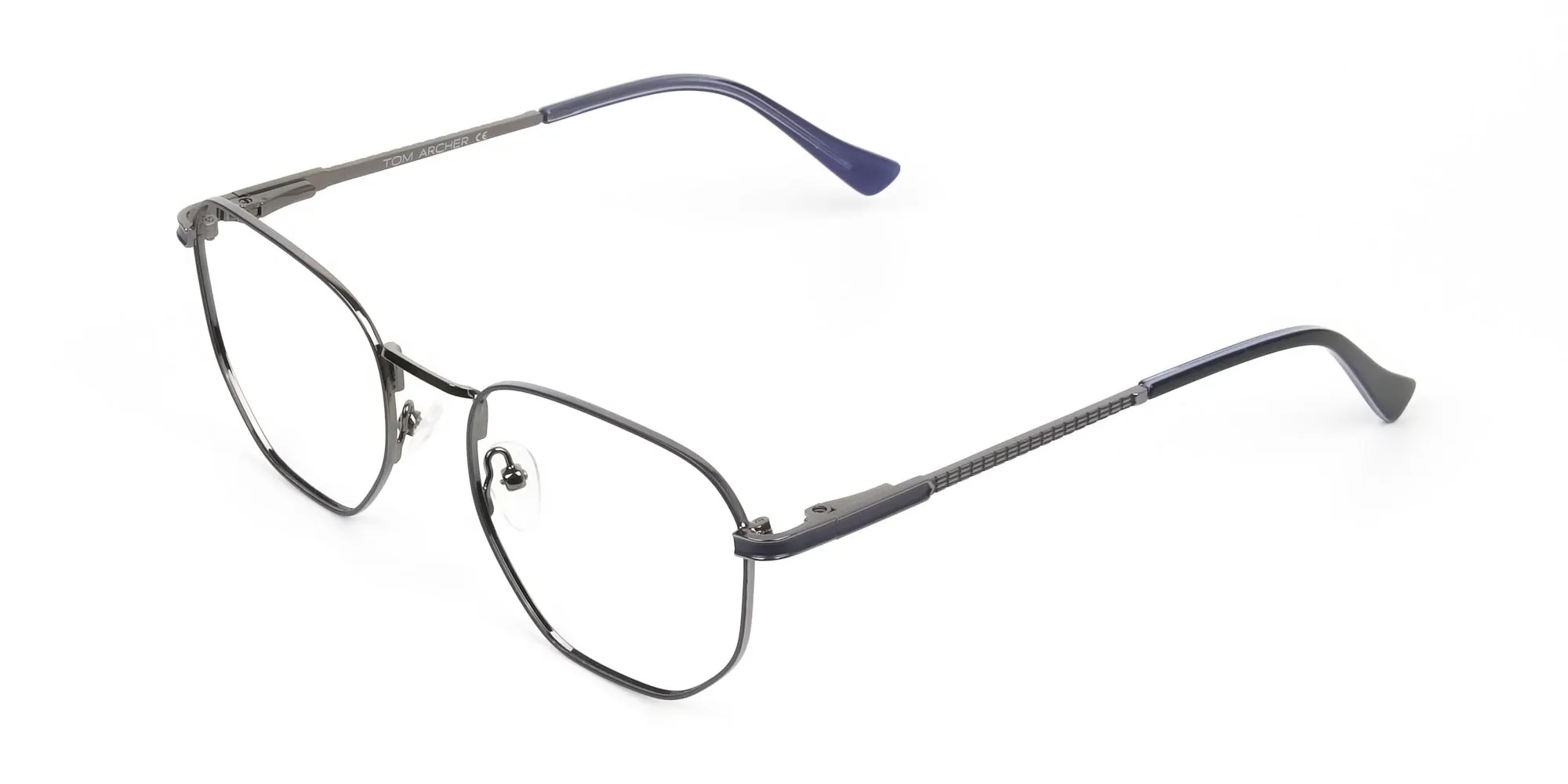 Lightweight Silver & Blue Geometric Glasses - 2