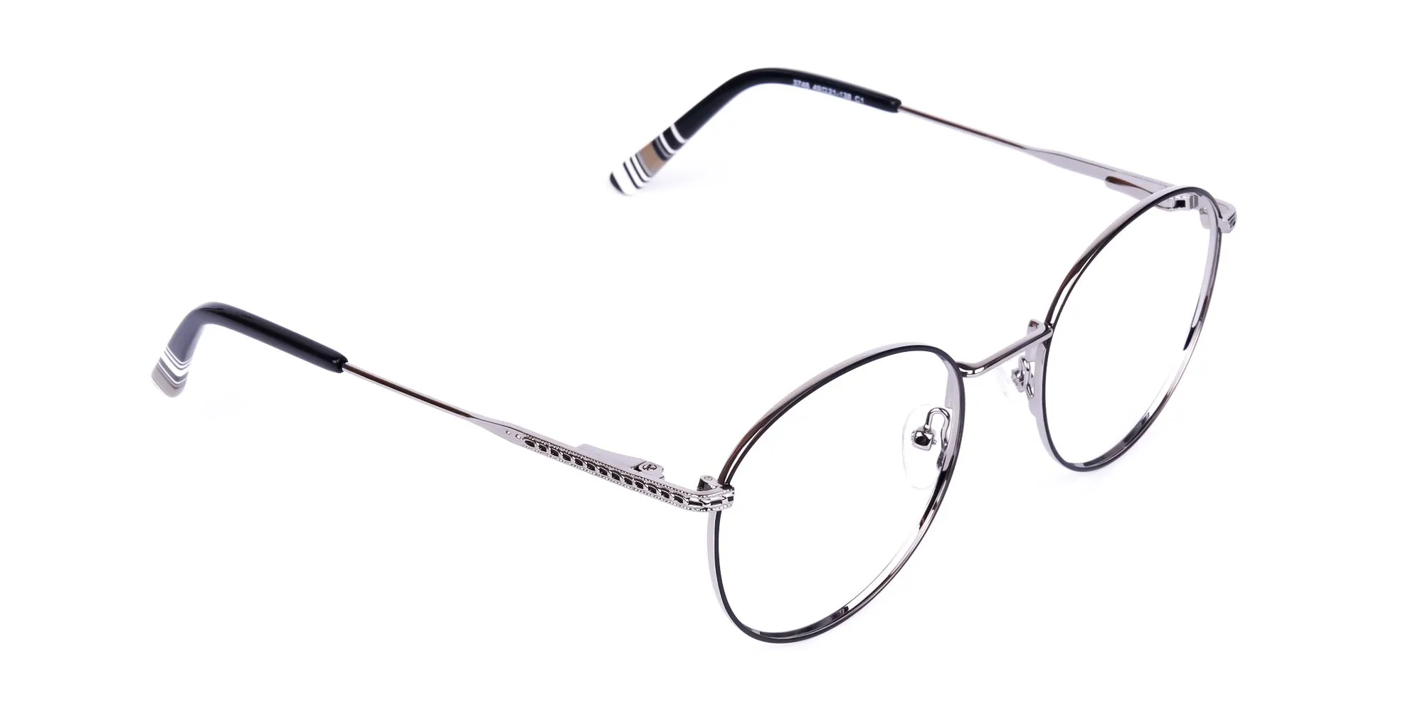 Black Silver Round Full Rim Glasses-2