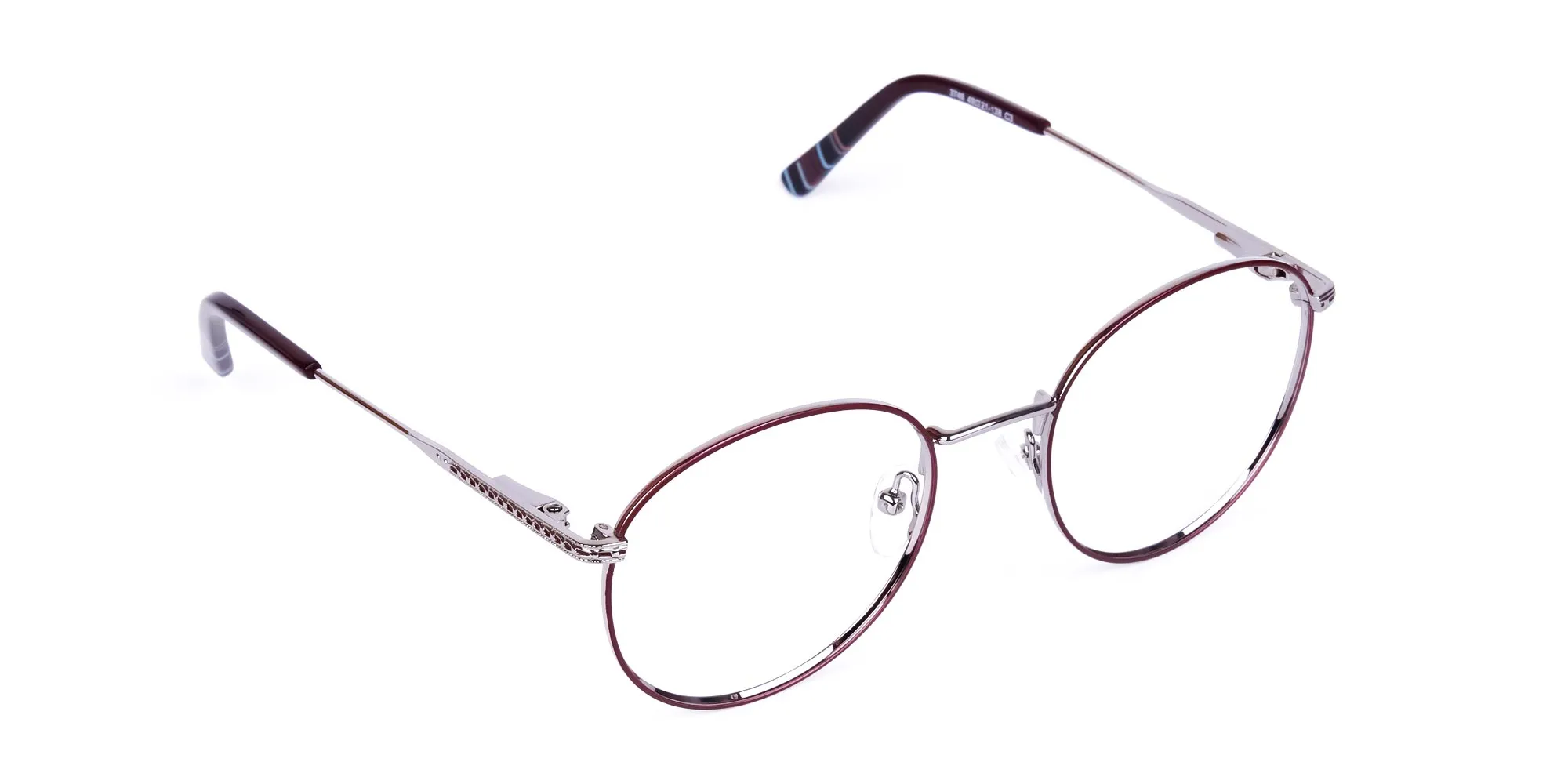 BRISTOL 3 - Burgundy & Silver Round Glasses Frames | Specscart.®