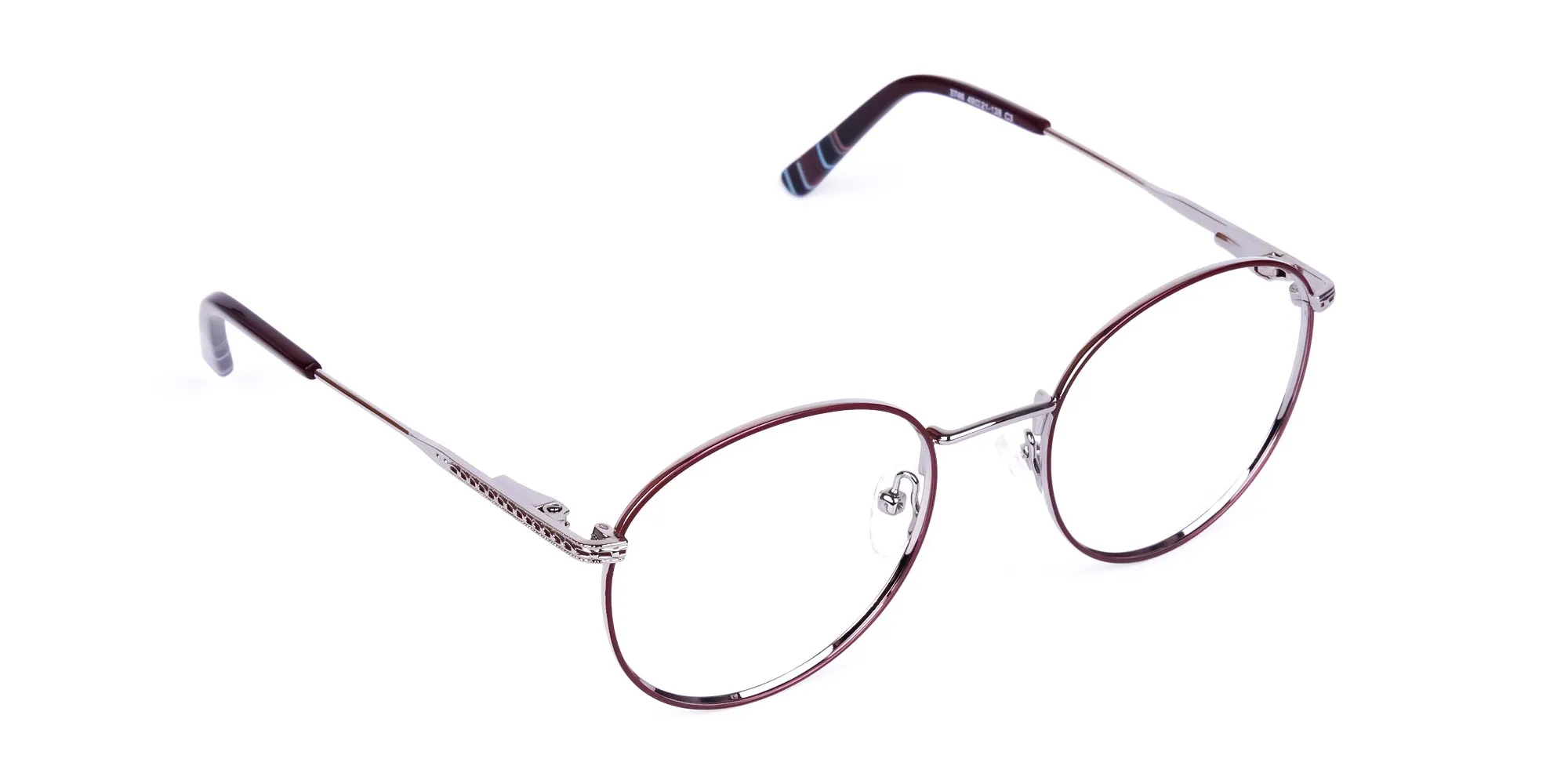 Burgundy Silver Round Full Rim Glasses-2