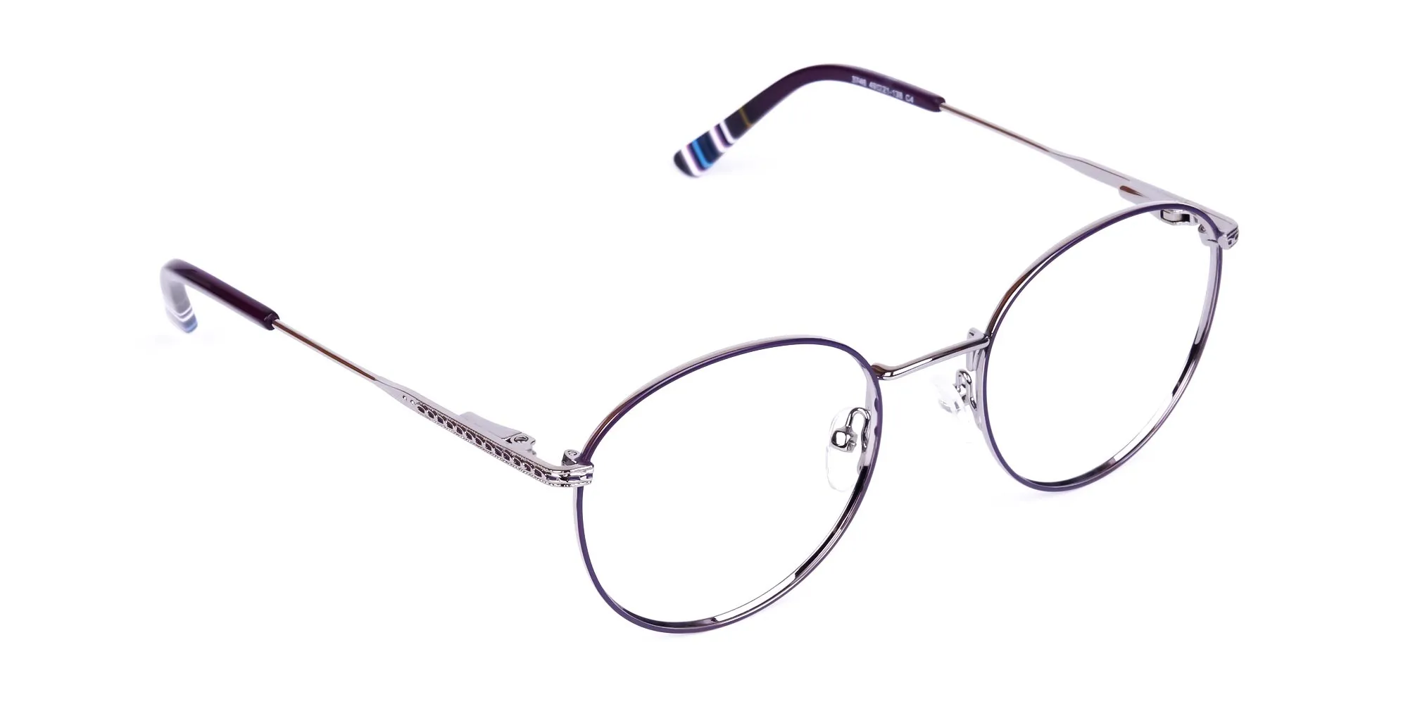 Navy Blue Silver Round Full Rim Glasses-2