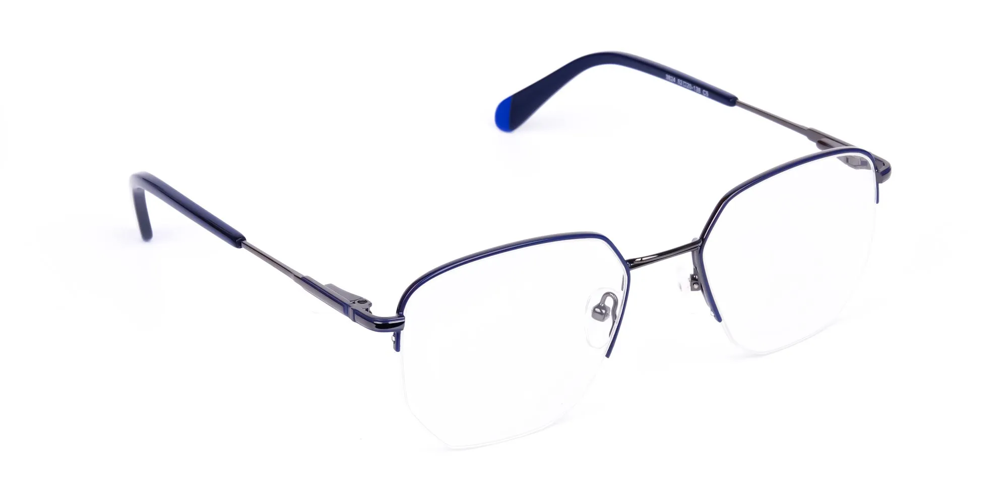 Navy Blue Gunmetal Geometric Pilot Glasses-2