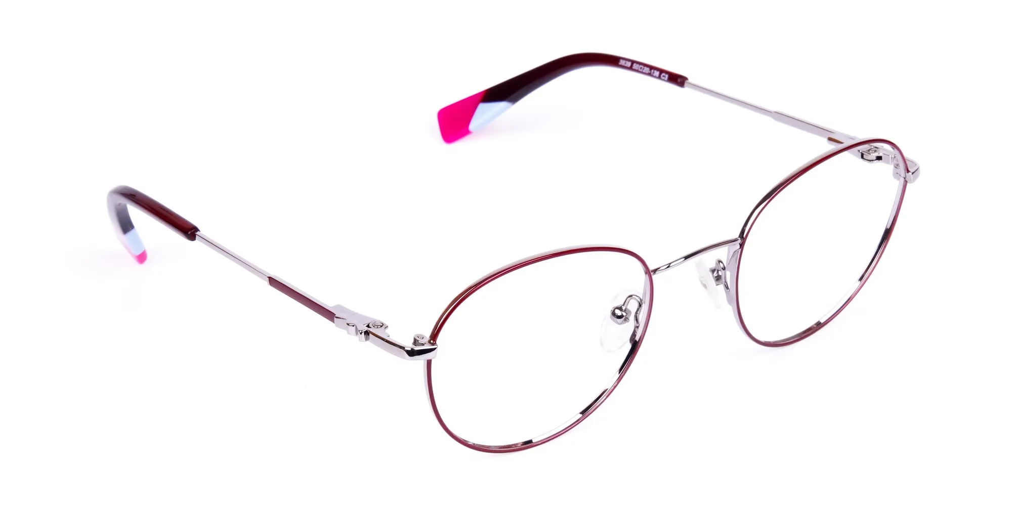 Stylish Burgundy and Silver Round Glasses-2