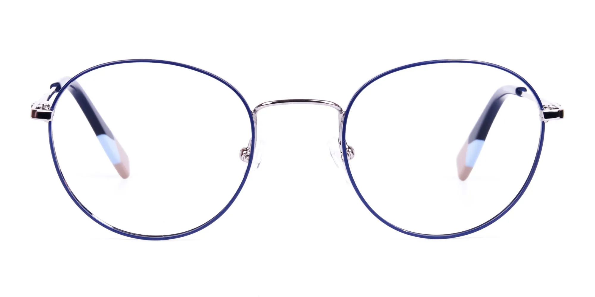 Dark Navy Blue and Silver Round Glasses-2
