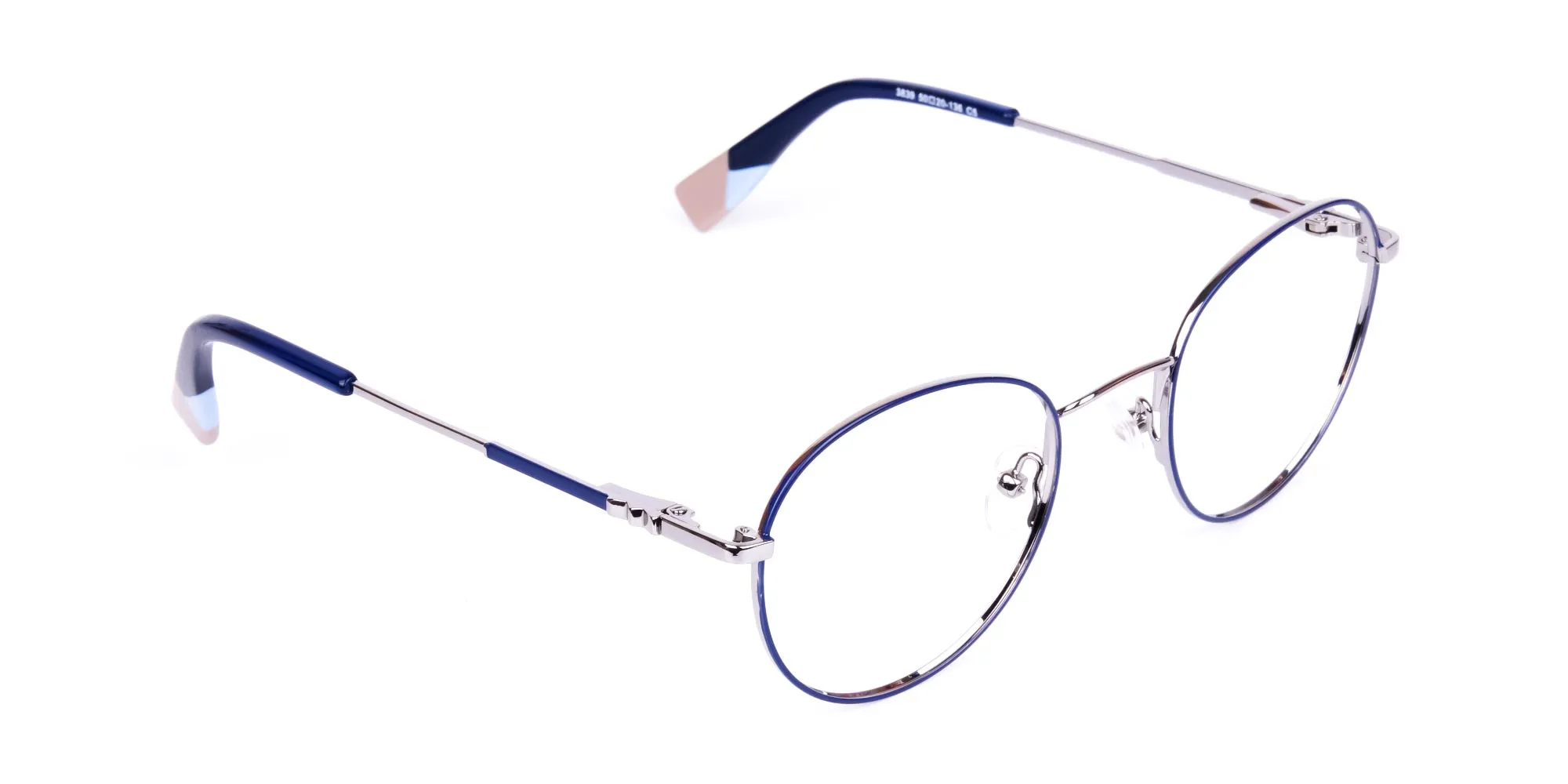Dark Navy Blue and Silver Round Glasses-2