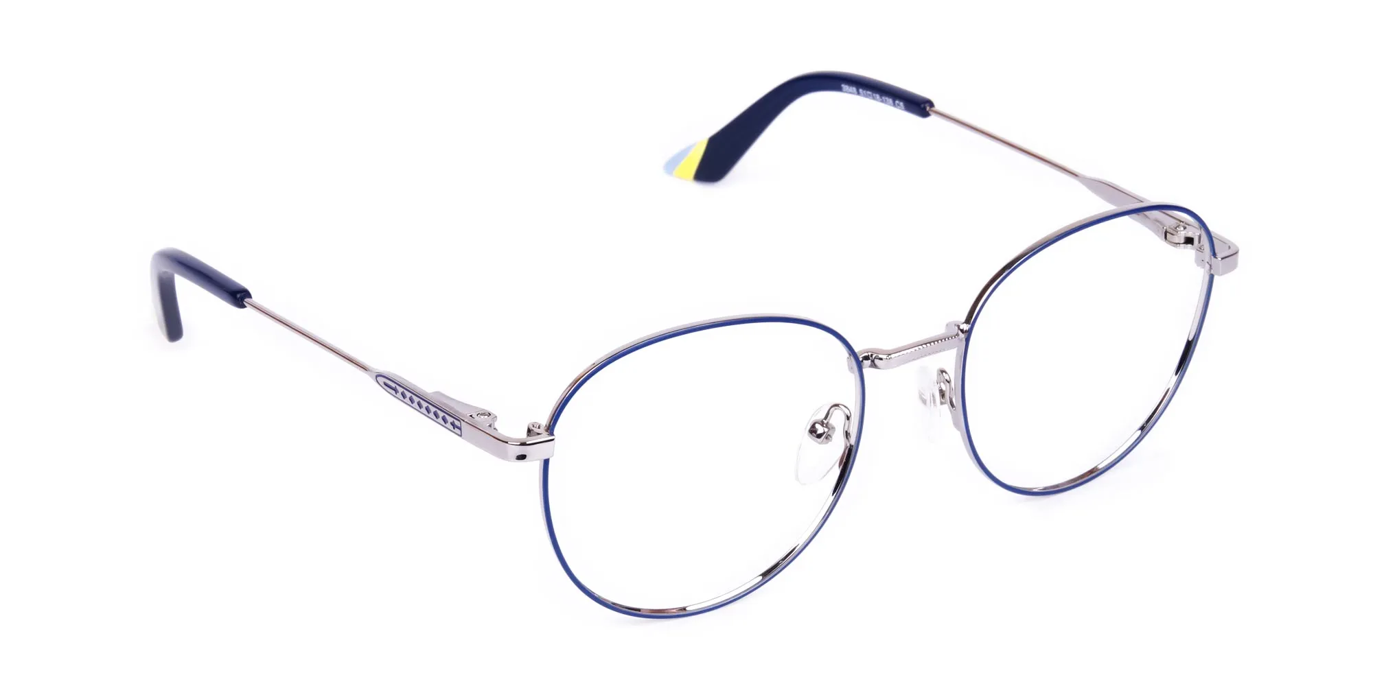 Navy Blue and Silver Metal Round Glasses-1