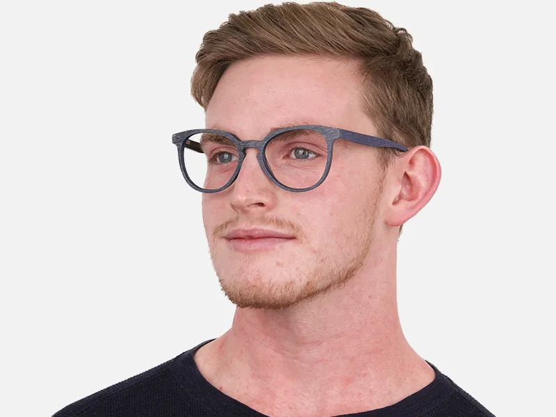 Dusty Green and Blue Round Wood Glasses Unisex-2