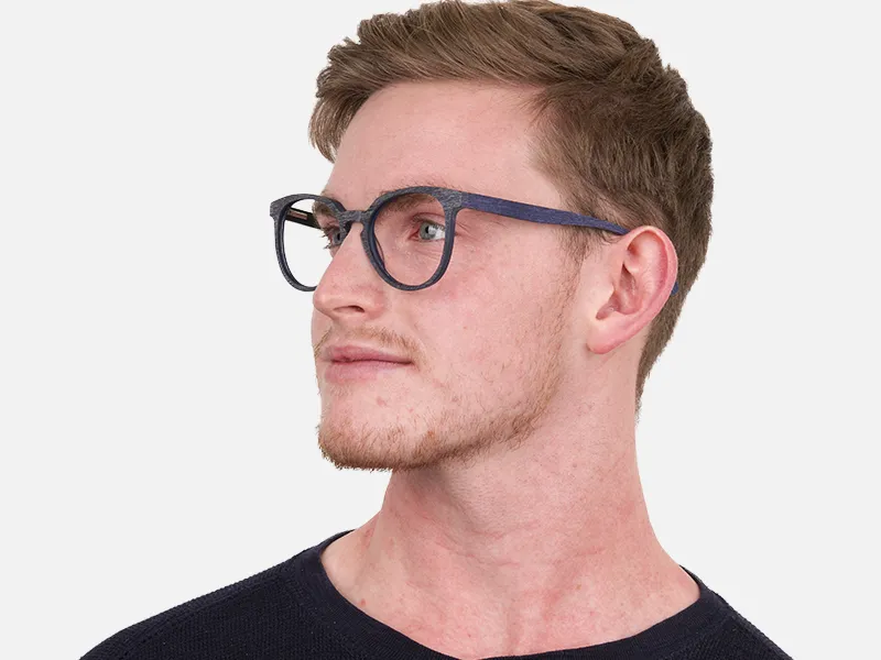 Dusty Green and Blue Round Wood Glasses Unisex-2