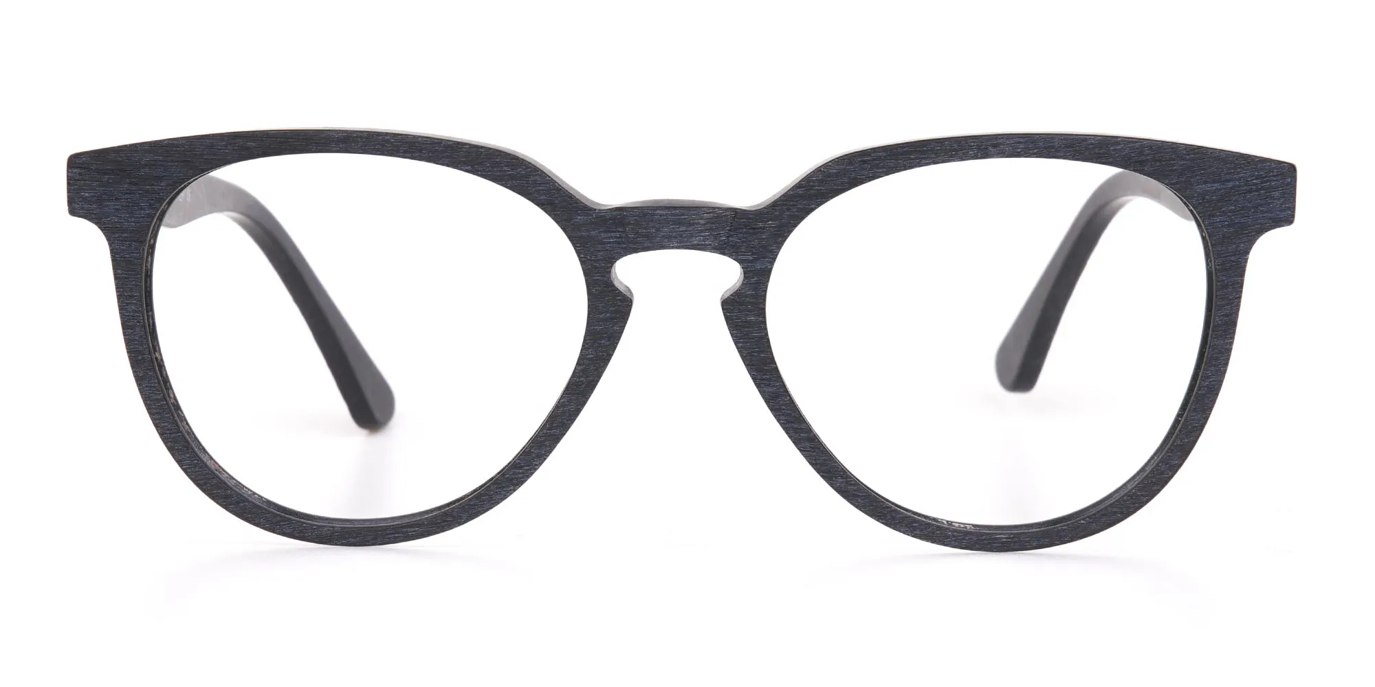 Black Wood Round Glasses Frame Unisex-2