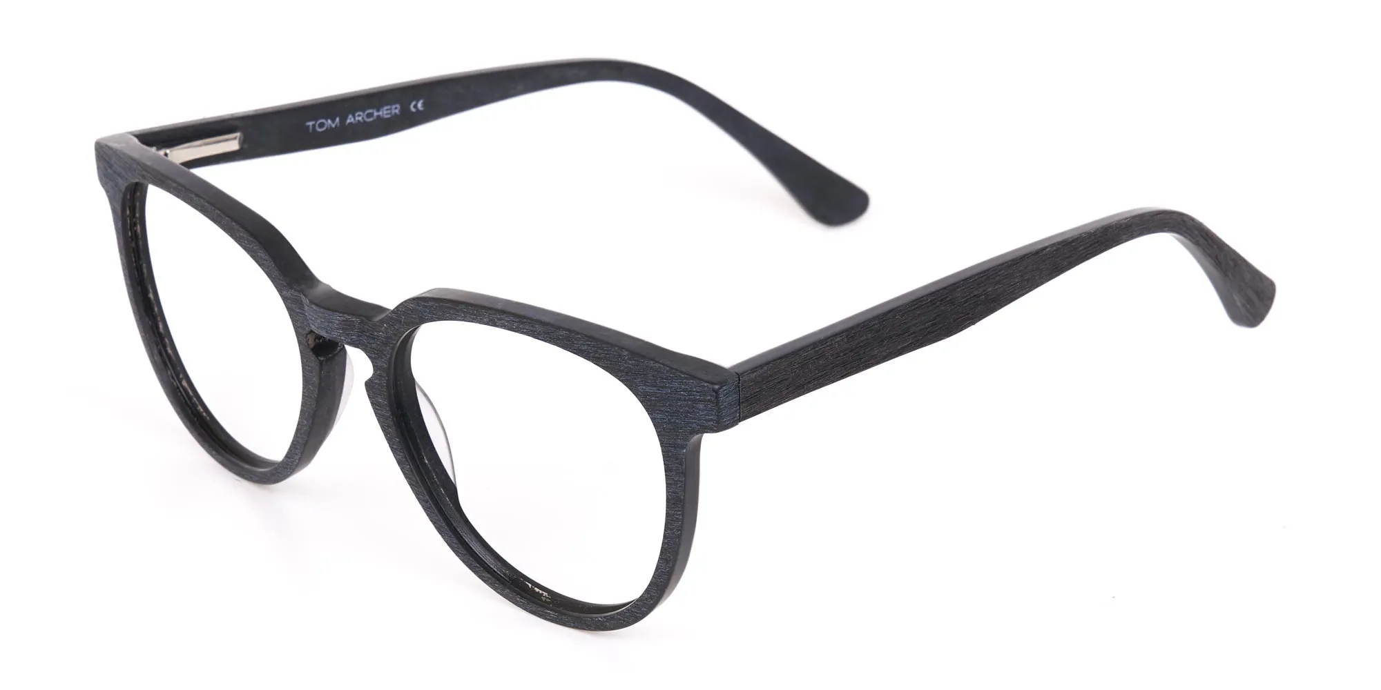 Black Wood Round Glasses Frame Unisex-2