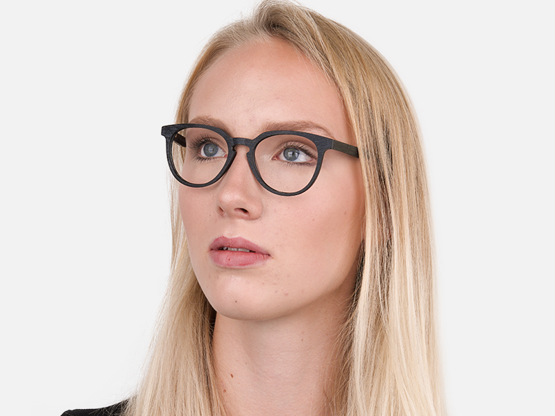 Black Wood Round Glasses Frame Unisex-1