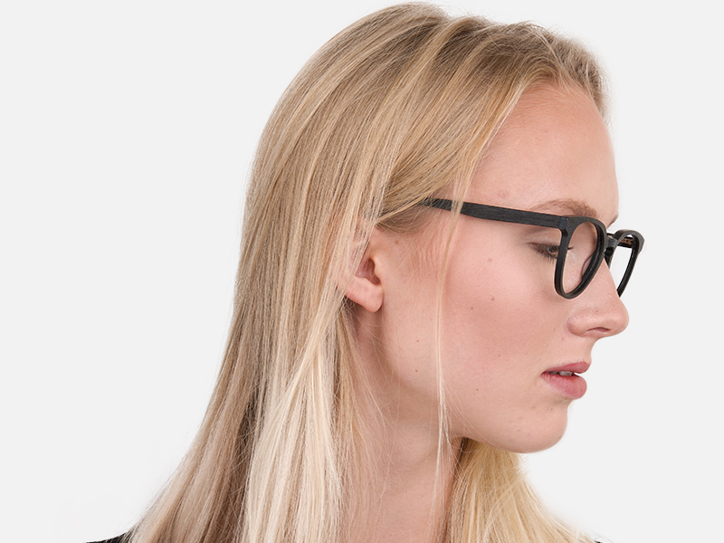 Black Wood Round Glasses Frame Unisex-1