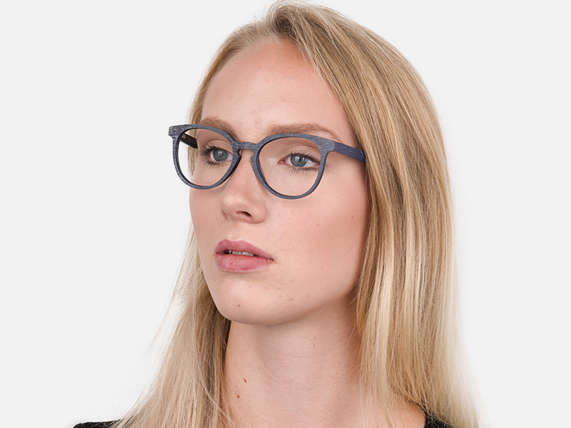Dusty Green and Blue Round Wood Glasses Unisex-1