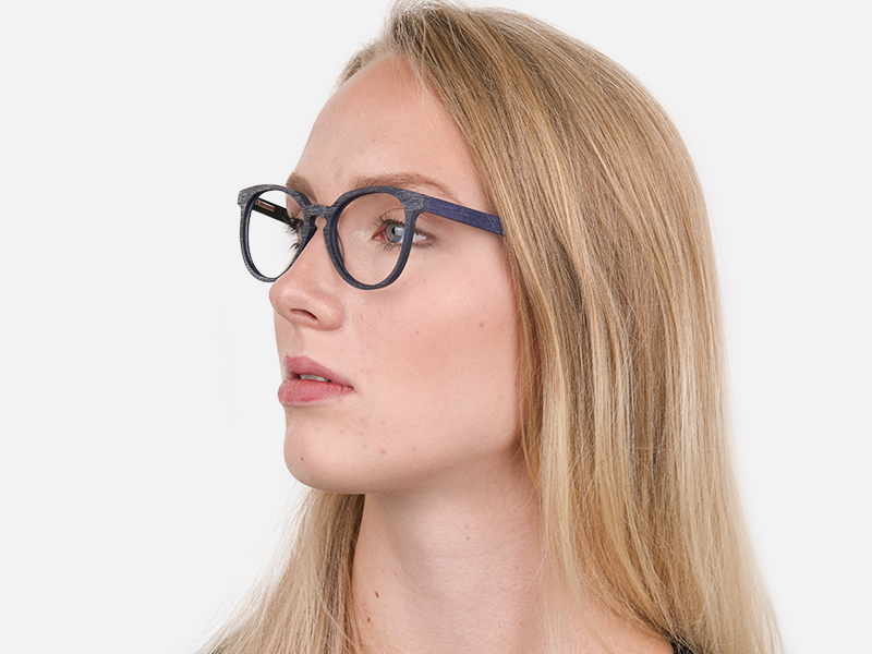 Dusty Green and Blue Round Wood Glasses Unisex-1
