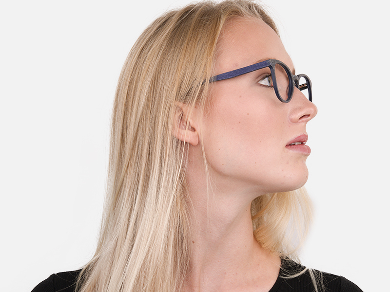 Dusty Green and Blue Round Wood Glasses Unisex-1