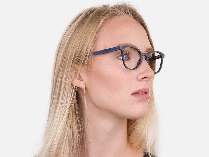 Dusty Green and Blue Round Wood Glasses Unisex-1