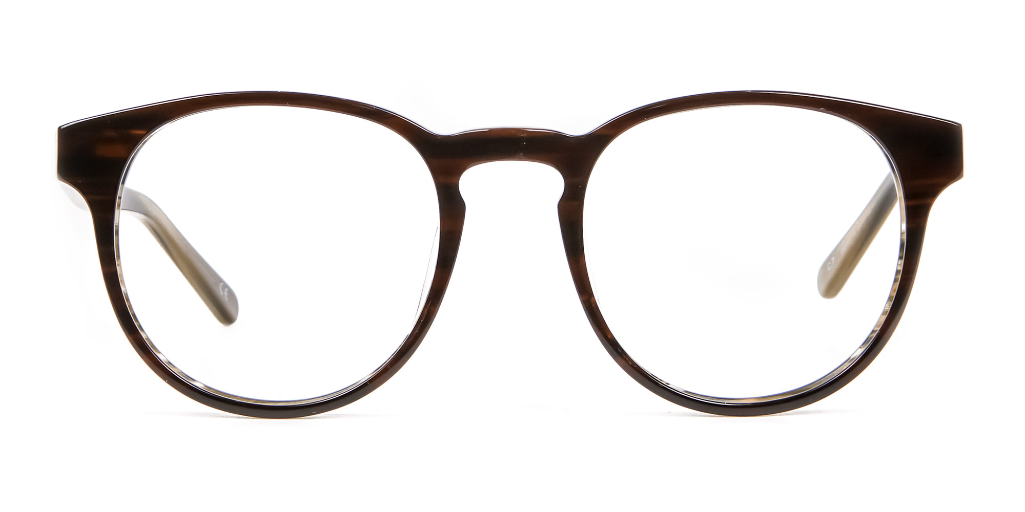 Dark Wooden Mahogany Brown Eyeglasses in Round