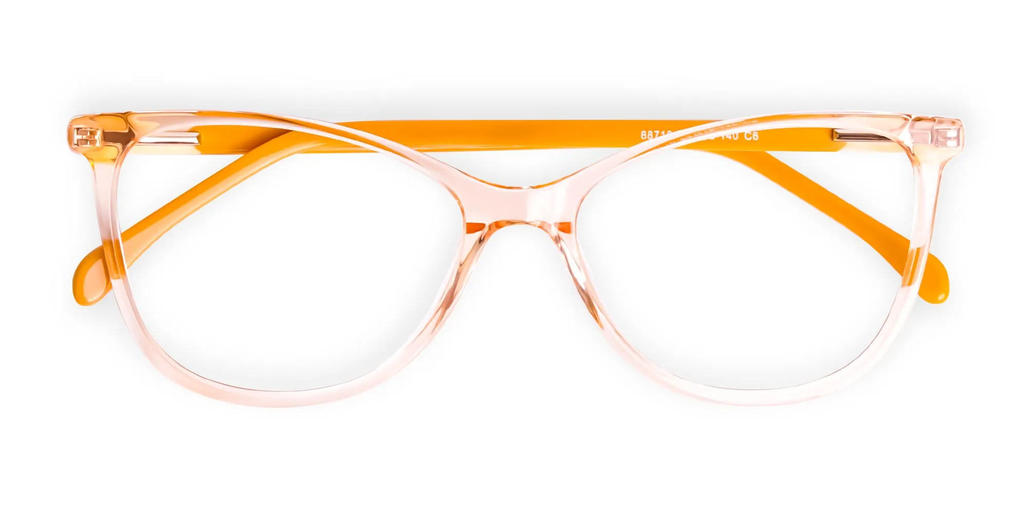 Crystal Clear or Transparent orange Colour Cat eye Glasses Frames-2