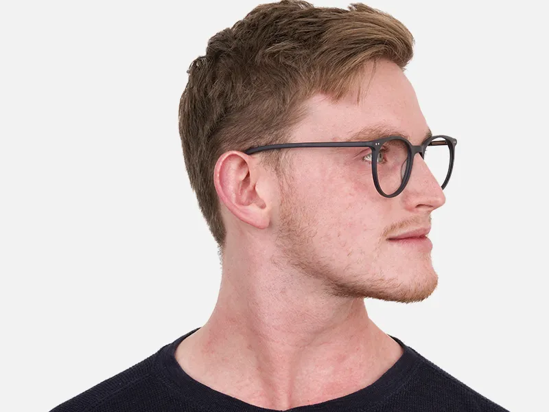 Matte Black Designer Round Eyeglasses Unisex-2