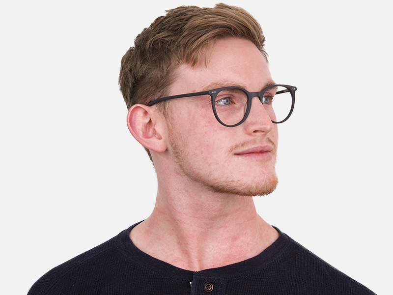 Matte Black Designer Round Eyeglasses Unisex-1