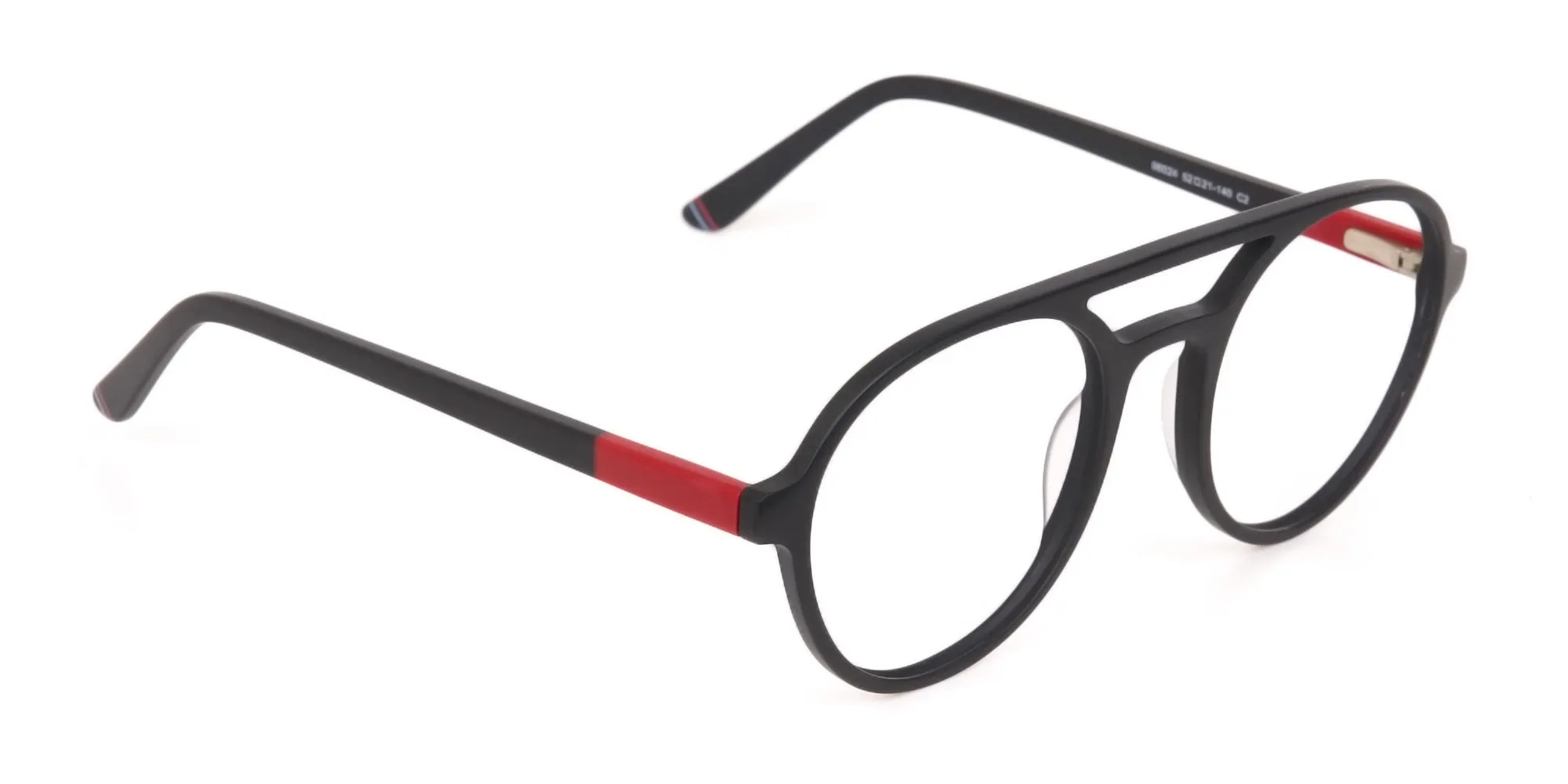 Matte Black & Red Double Bridge Glasses Frame Unisex-2