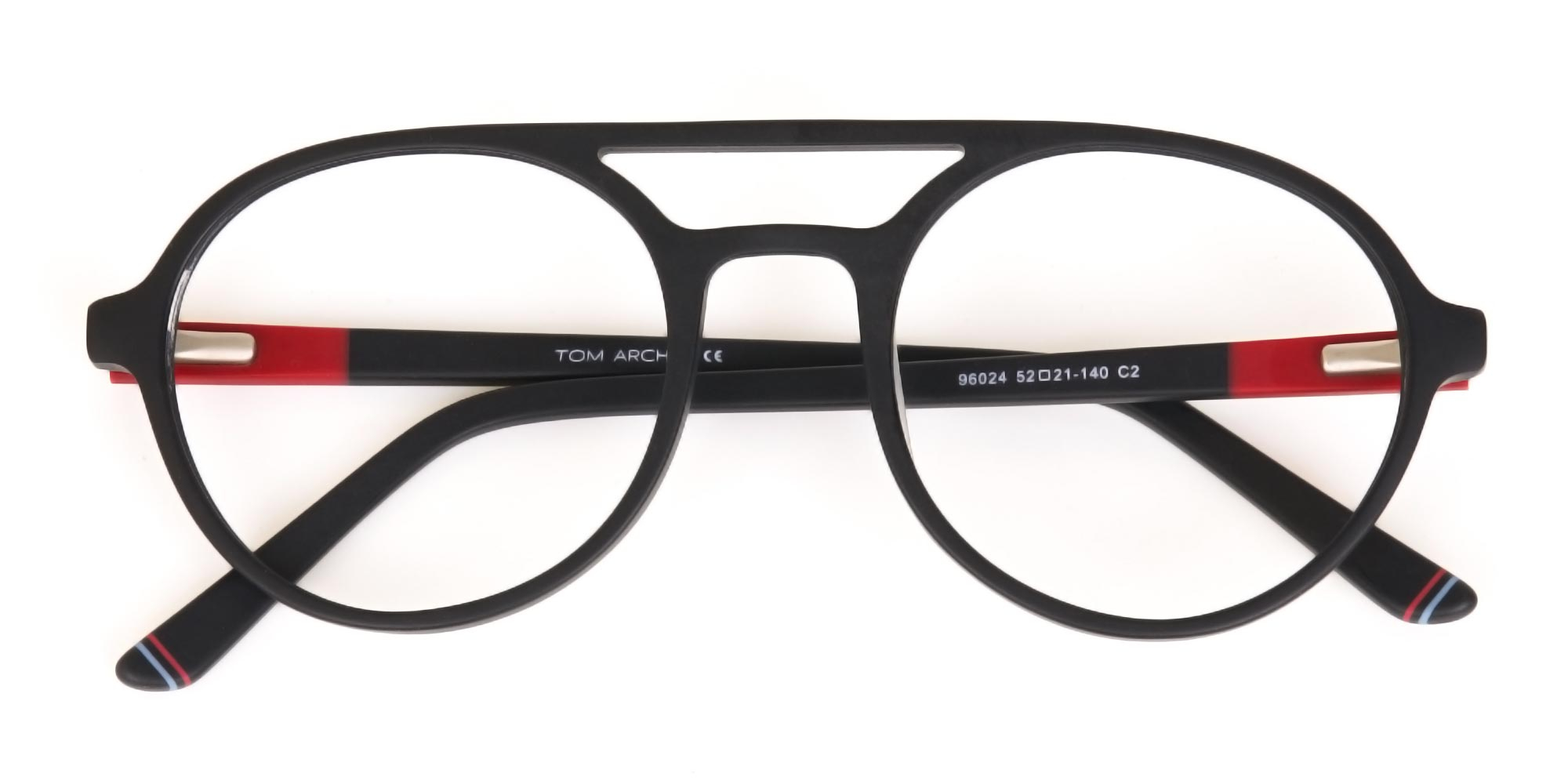 Matte Black & Red Double Bridge Glasses Frame Unisex-1