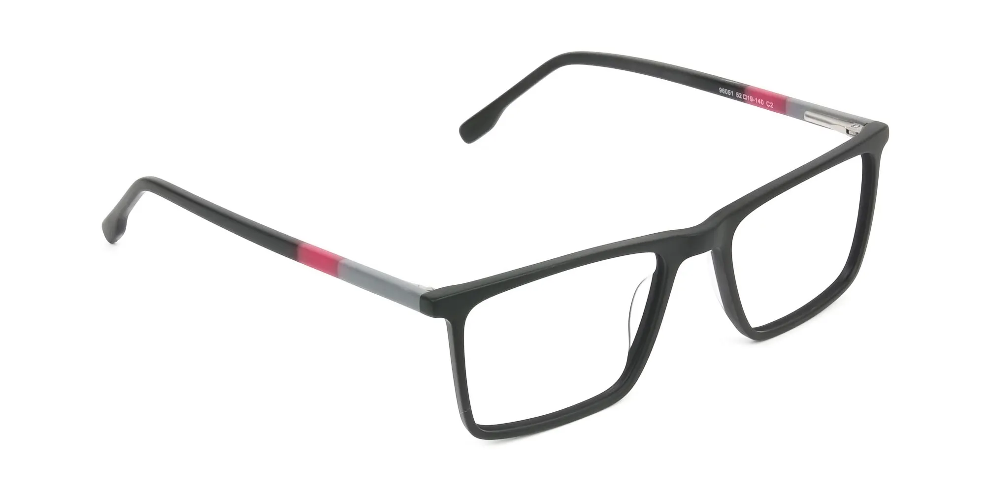 Matte Black & Red Rectangular Glasses - 2