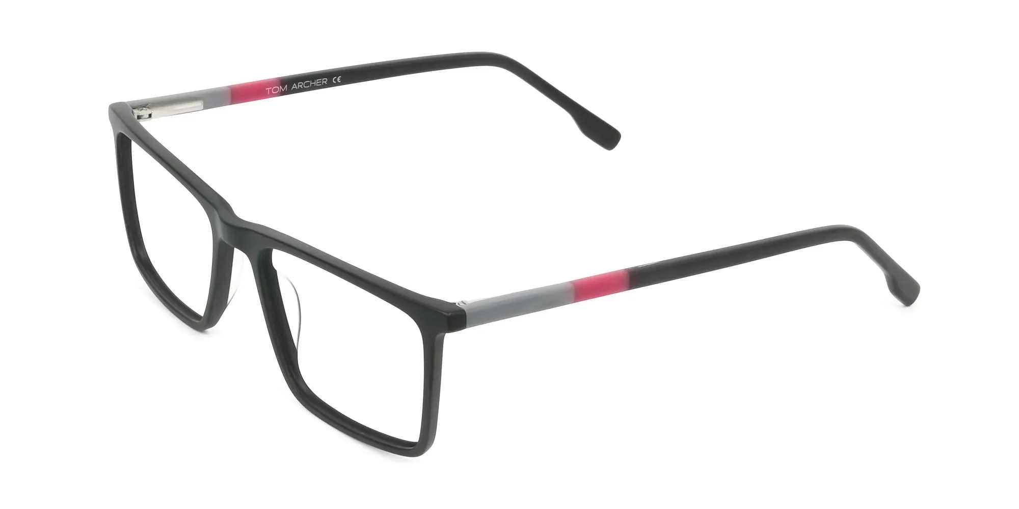 Matte Black & Red Rectangular Glasses - 2