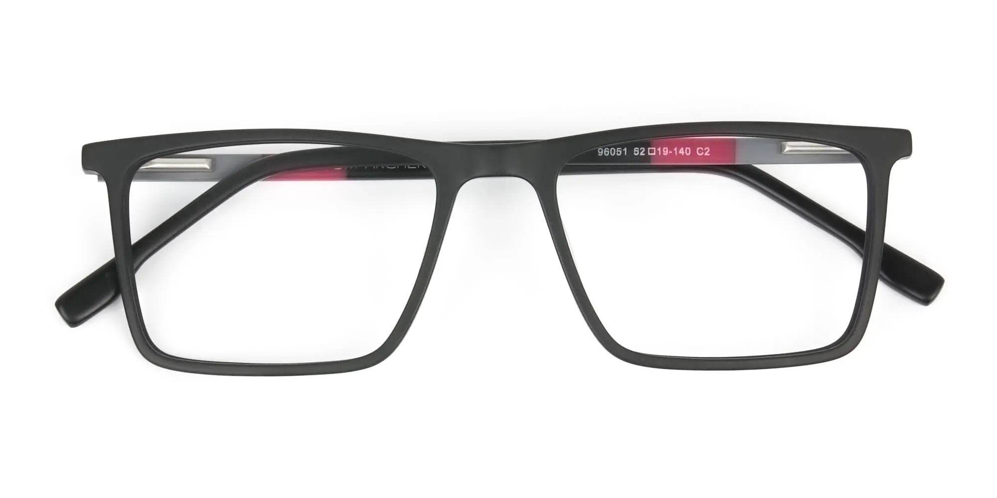 Matte Black & Red Rectangular Glasses - 2