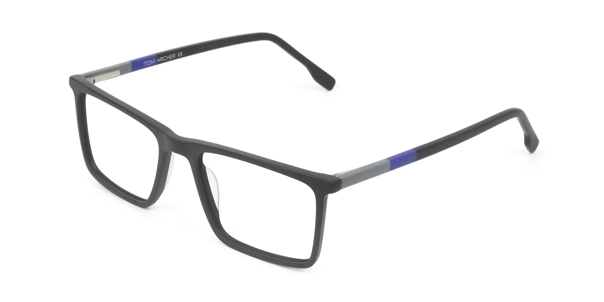 Black & Blue Rectangular Glasses - 2