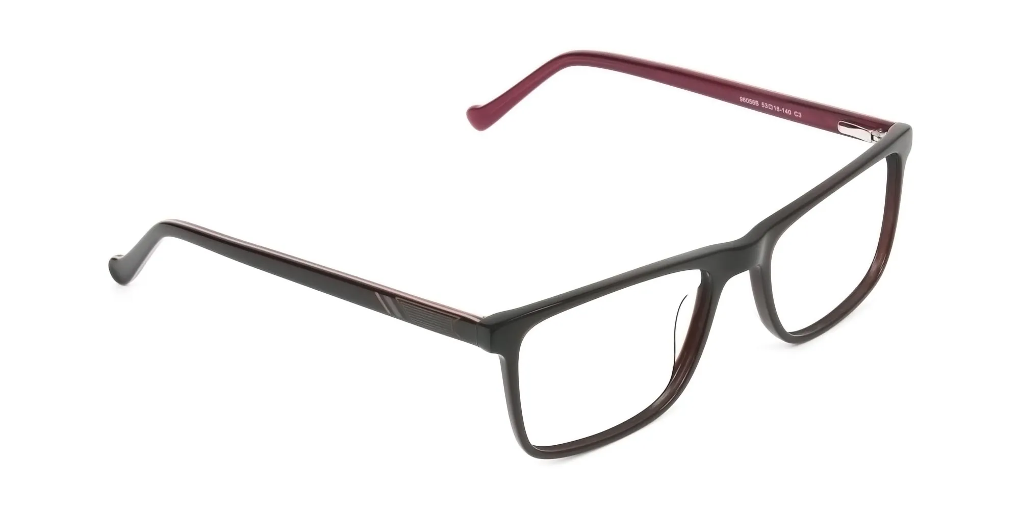 Round Temple Tip Dark Brown & Red Glasses in Rectangular - 2