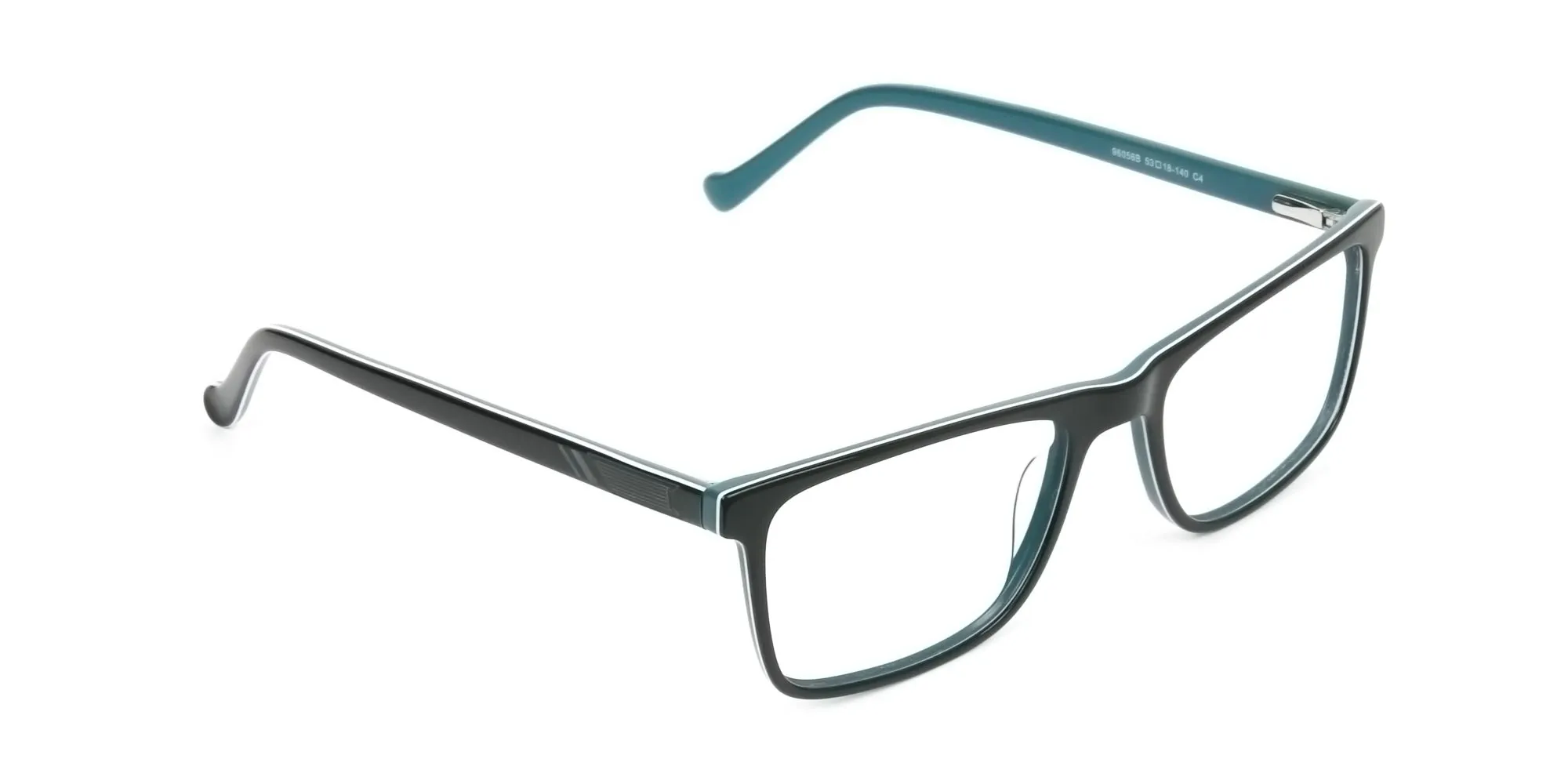 Round Temple Tip Black & Teal Glasses in Rectangular - 2