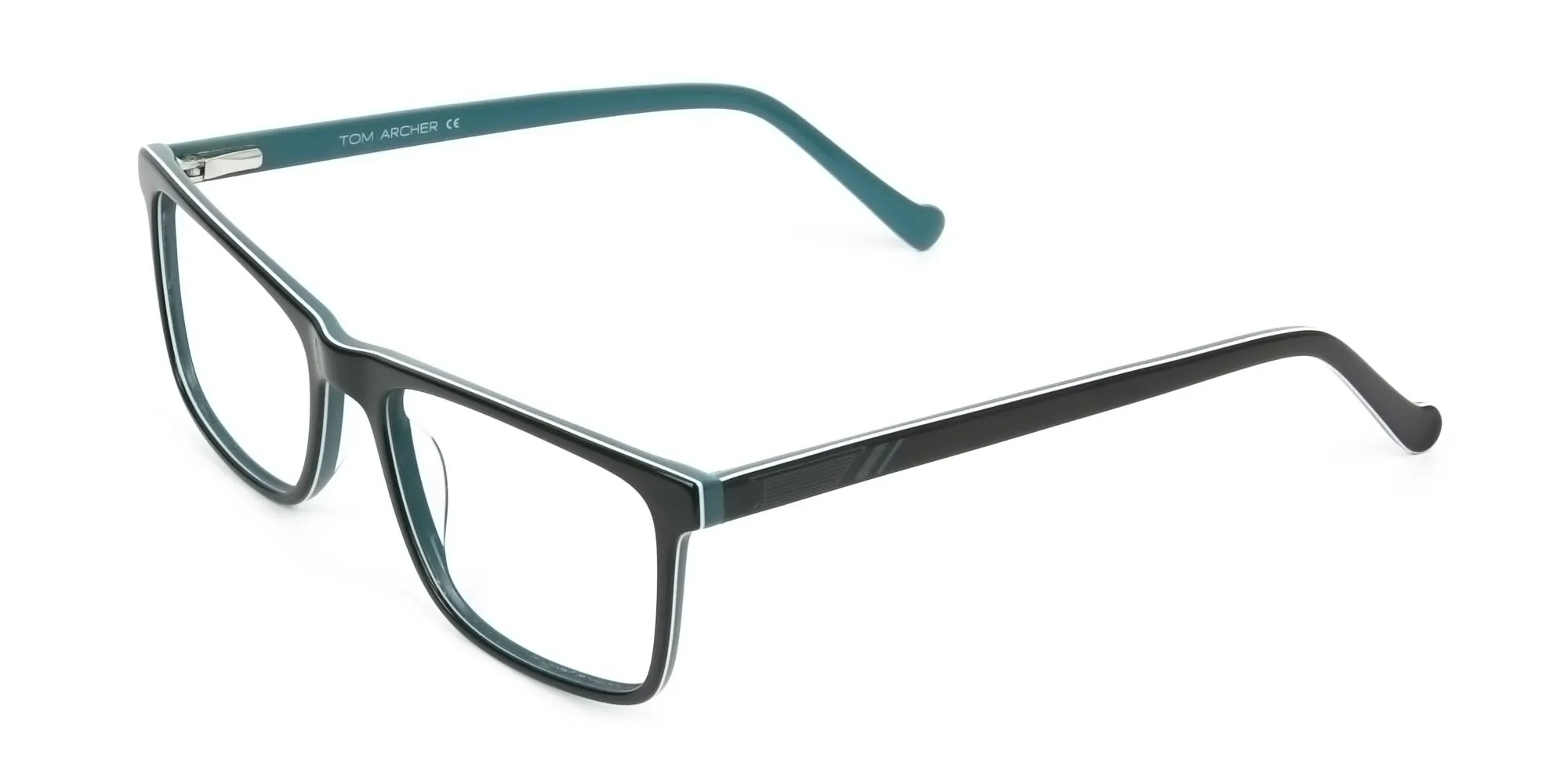 Round Temple Tip Black & Teal Glasses in Rectangular - 2