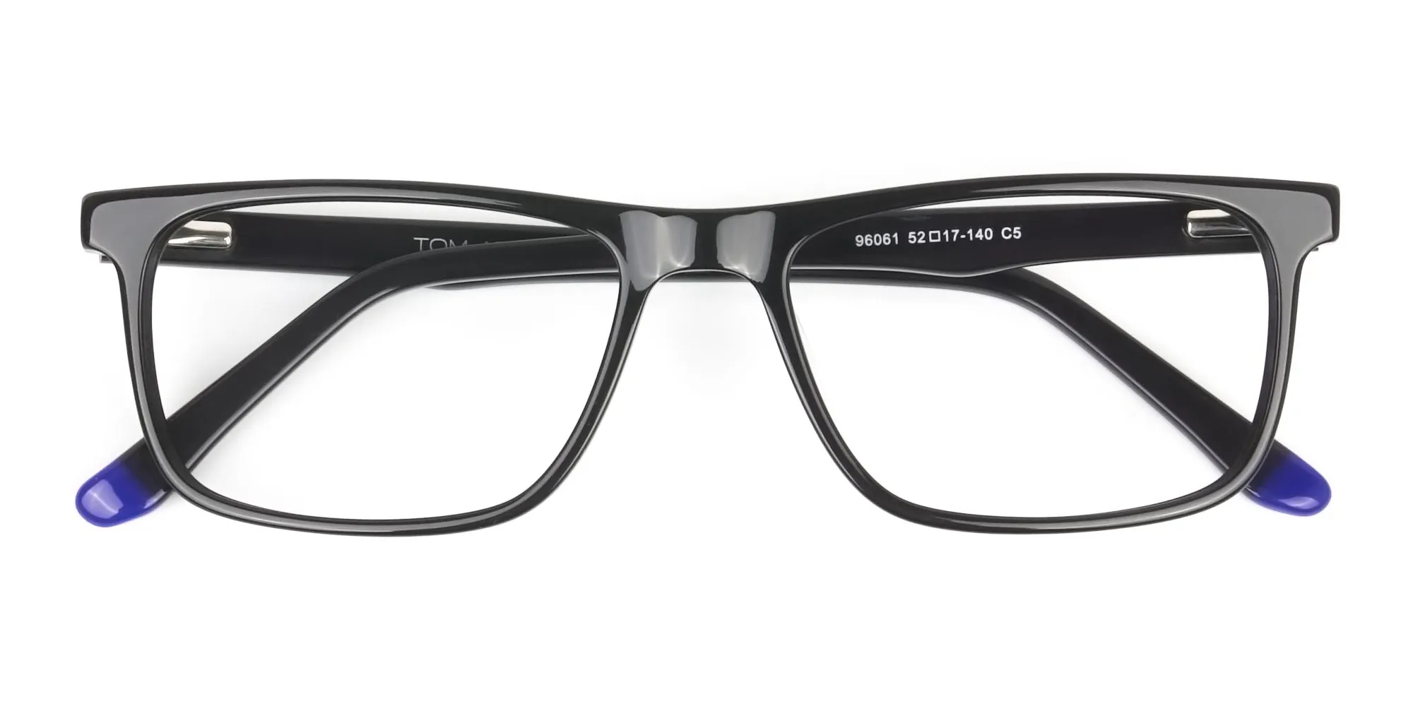 Black & Blue Temple Tips Glasses in Rectangular - 2