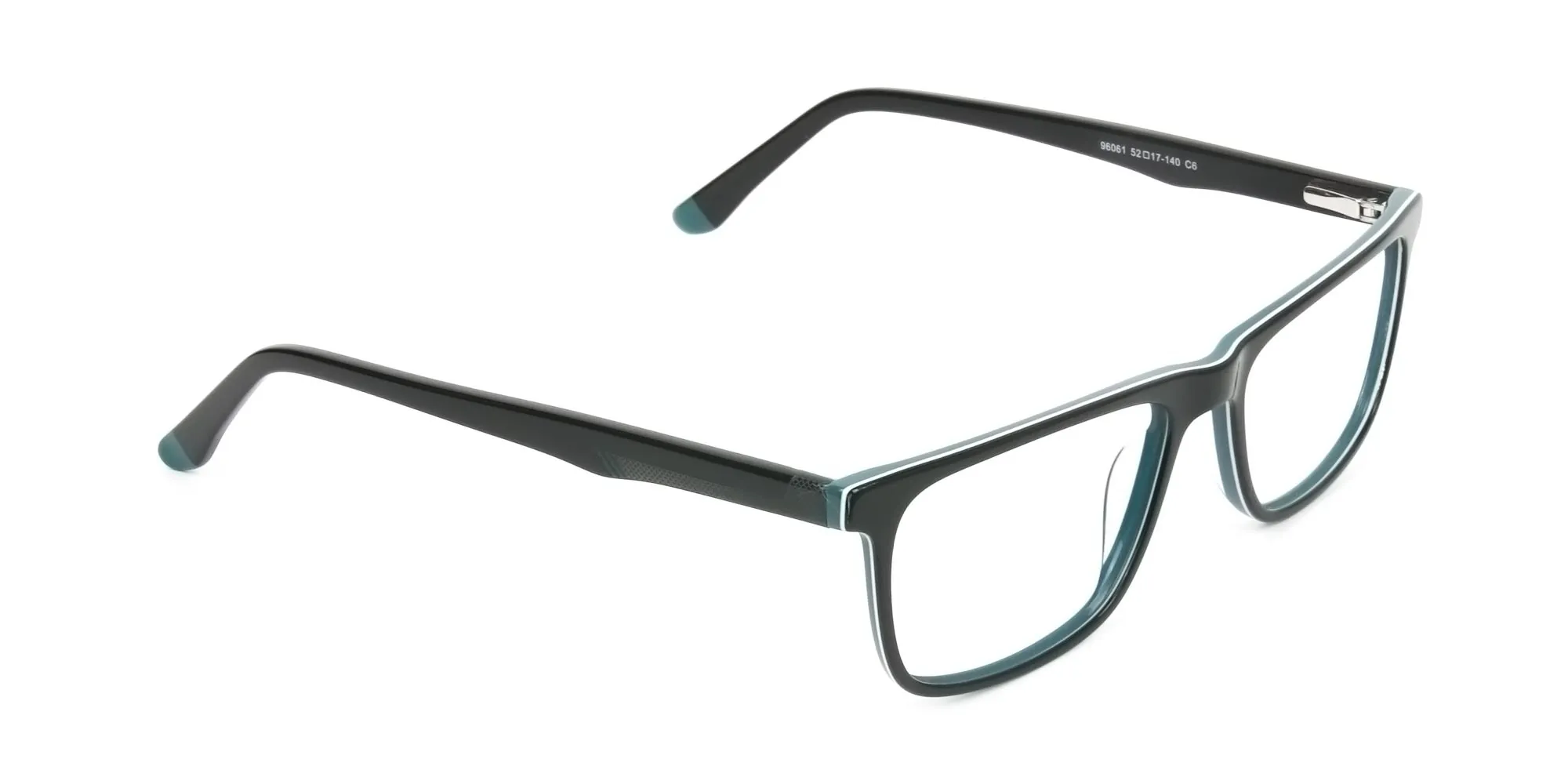 Black and Dark Green Temple Tips Glasses in Rectangular - 2