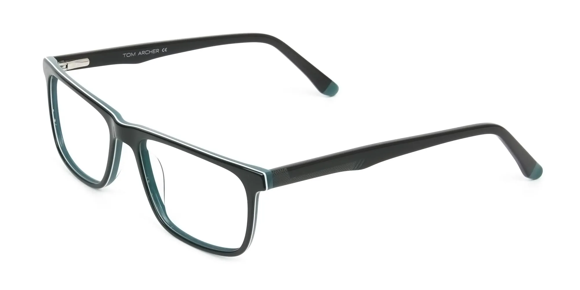 Black and Dark Green Temple Tips Glasses in Rectangular - 2