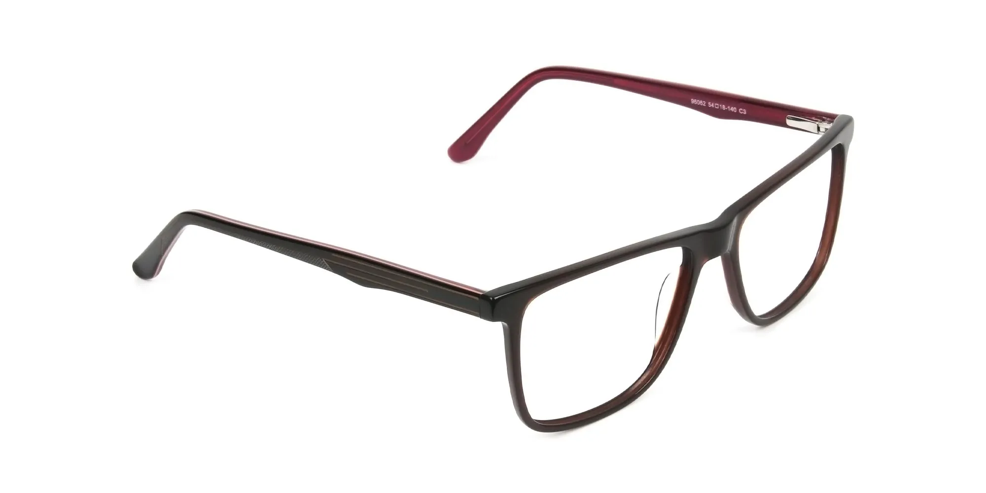 Designer Dark Brown & Red Frame Glasses Men Women - 1