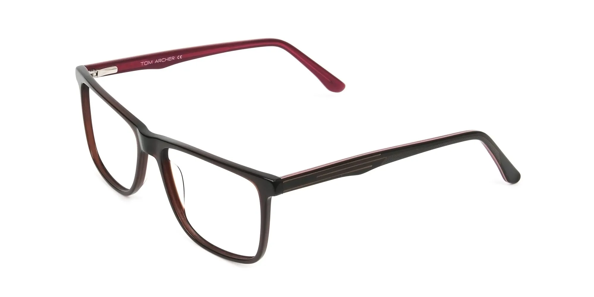 Designer Dark Brown & Red Frame Glasses Men Women - 1