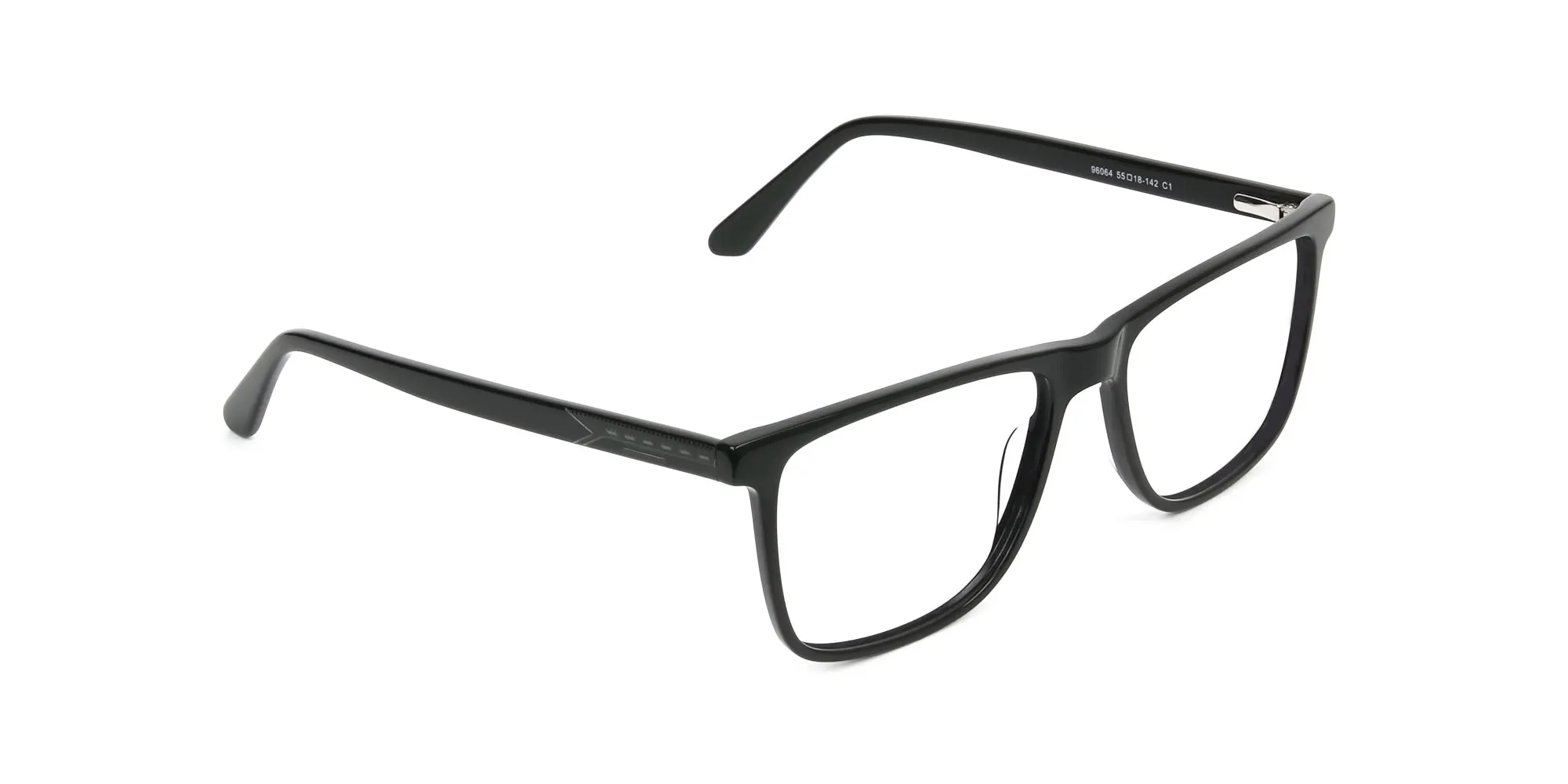 Black & Grey Rectangular Glasses in Acetate - 2
