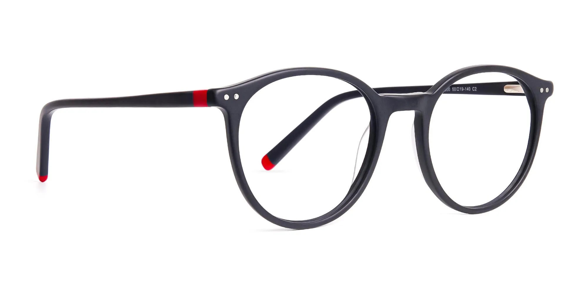 matte black and red round glasses frames-2