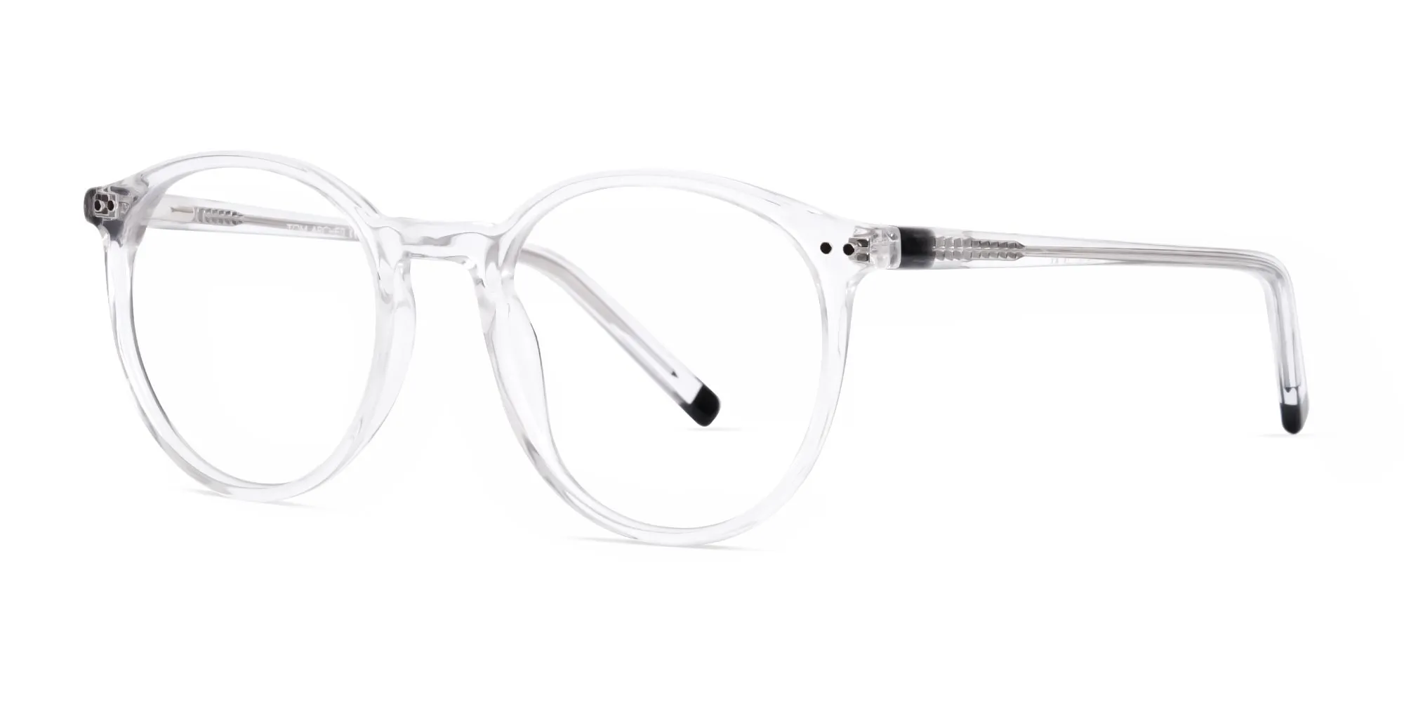 transparent and black round glasses frames