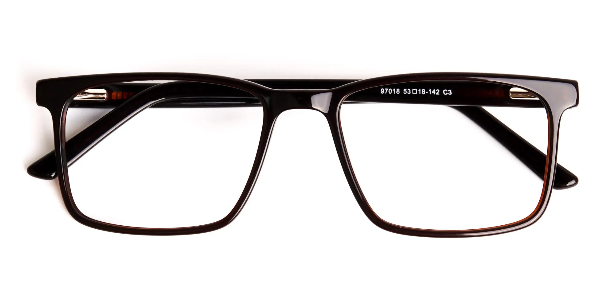 designer dark brown rectangular glasses frames