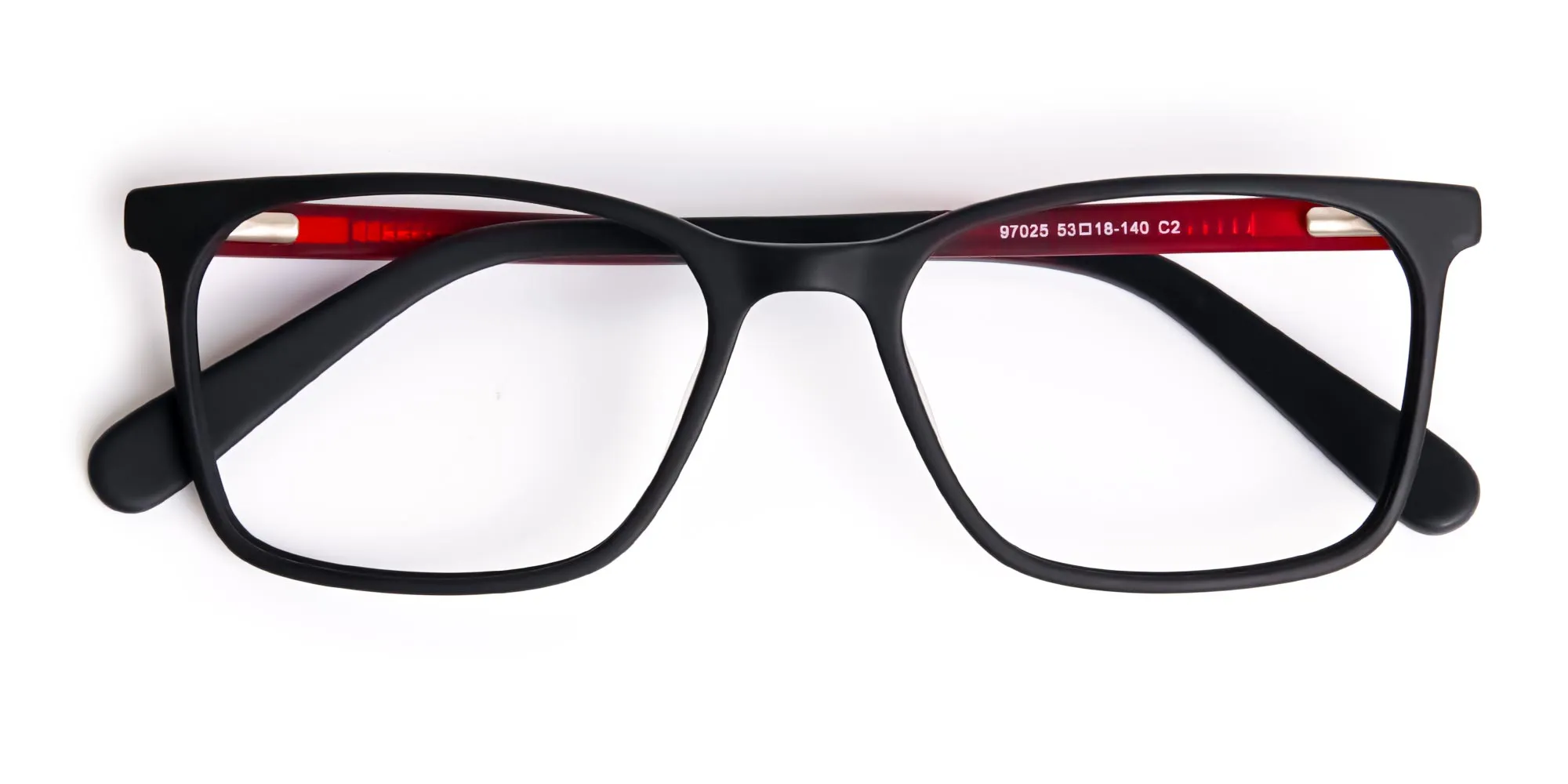 matte grey and red rectangular glasses frames-2