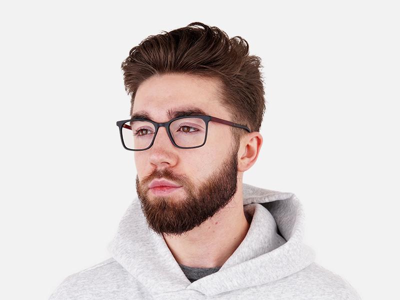 matte grey and red rectangular glasses frames-1