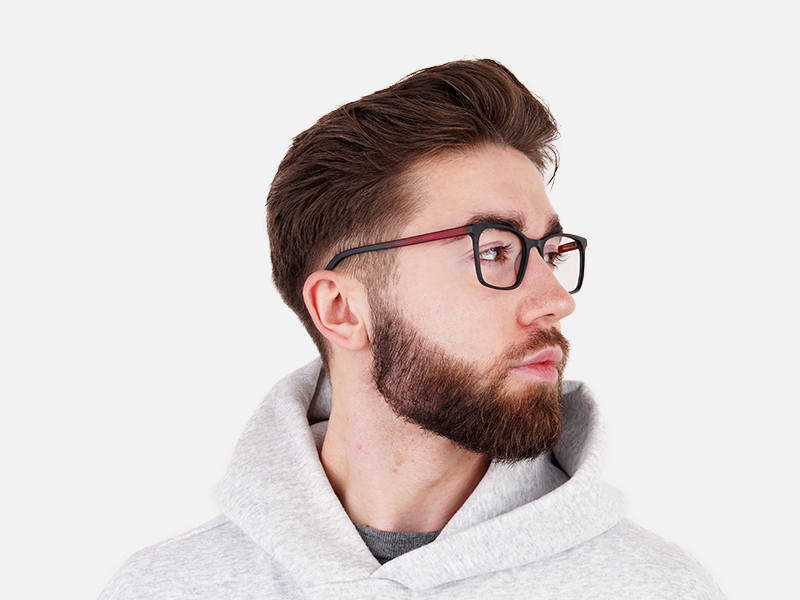 matte grey and red rectangular glasses frames-1
