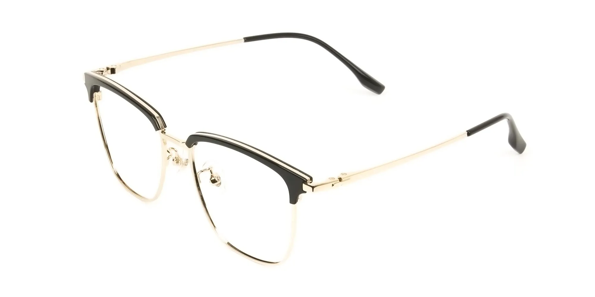 Square Black & Gold Browline Glasses - 2